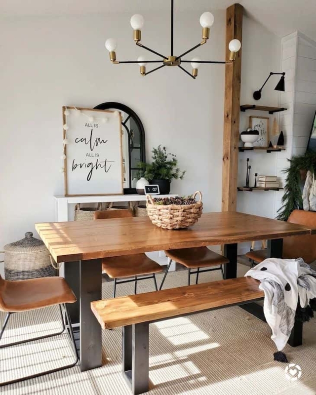 Industrial Farmhouse Dining Room with sputnik chandelier.