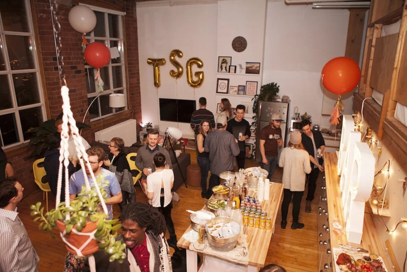 Industrial Loft Party Decor Ideas: Gold Letter Balloons & Brick Wall