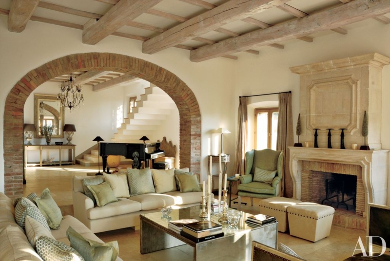 Italian Living Room with Brick Arch & Grand Piano