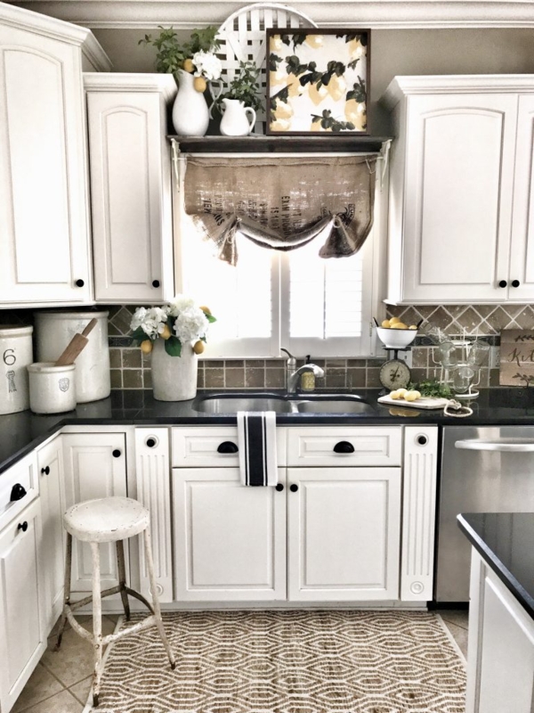 Kitchen Decor Farmhouse Lemon Idea Burlap Valance Distressed