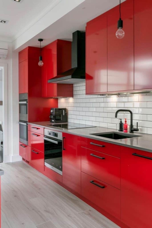 Kitchen Interior Contemporary Matte Black Fixtures White Subway Tile