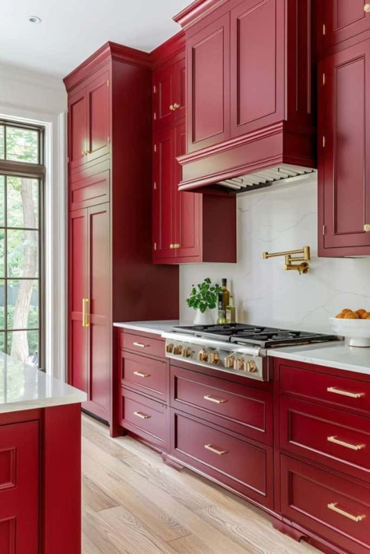 Kitchen Interior Luxury Crimson Cabinets Slab Marble Backsplash