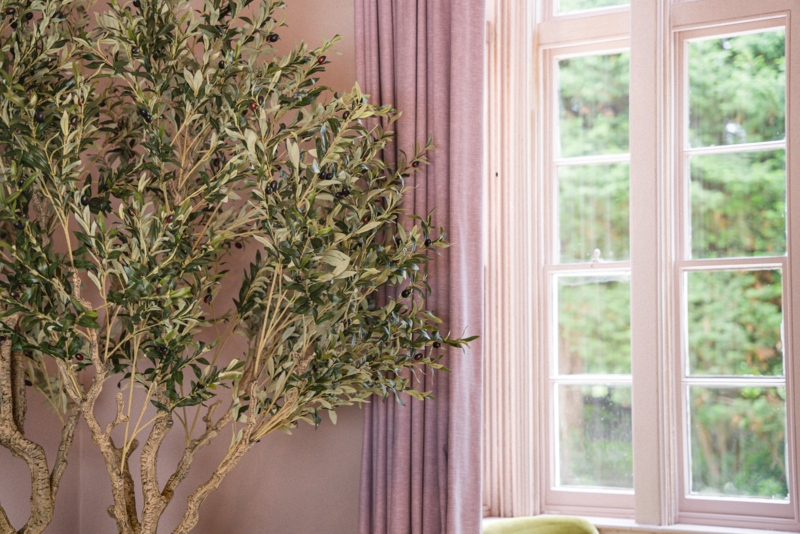 Large Faux Tree Multi Stem Trunk Lavender Curtain Pairing