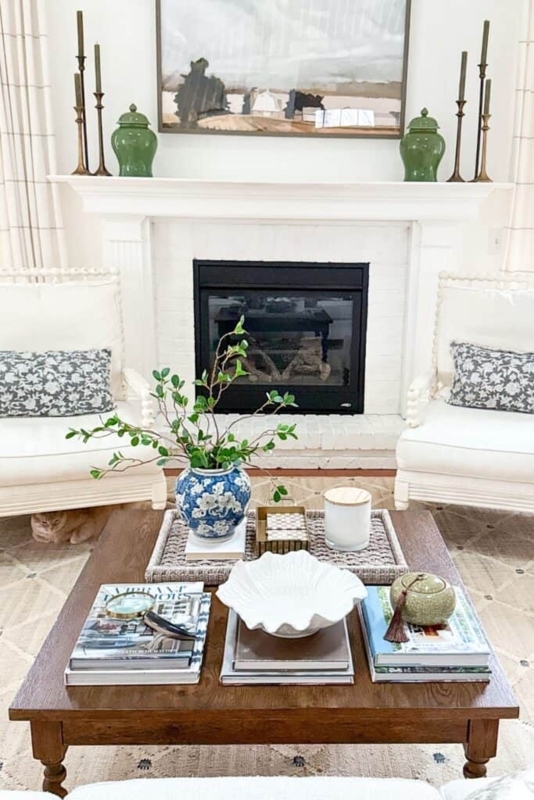 Layered Coffee Table Styling with Bobbin Accent Chairs