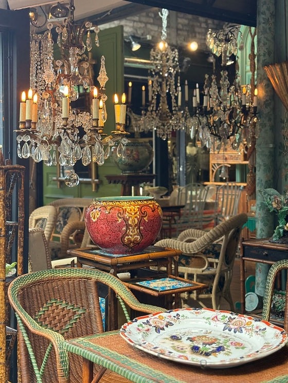 Layered Crystal Chandelier in Maximalist Antique Shop Styling