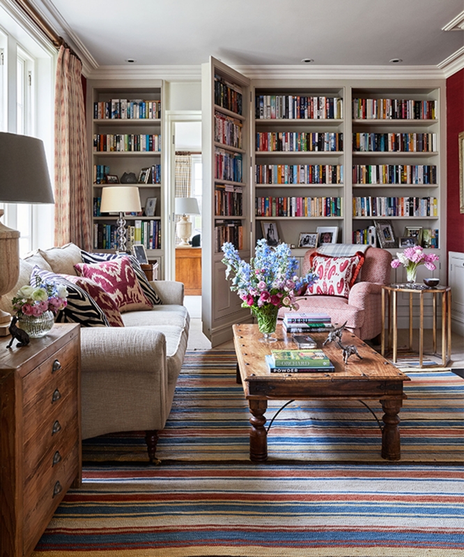 Library Shelving: Eclectic Full Wall Unit with Hidden Bookshelf Door.
