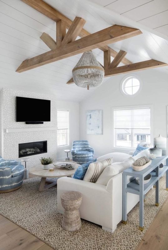 Living Room: Tiered Beaded Chandelier & Shibori Accent Chairs