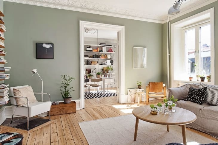 Living Room with Scandinavian Layout and Light Wood Floor