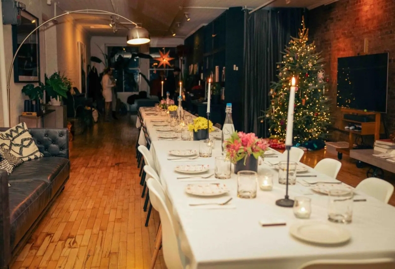 Long Table Banquet Dining Layout In An Urban Industrial Loft Space