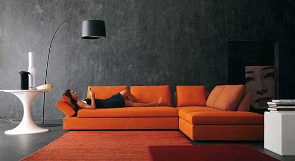 Low-Profile Burnt Orange Sectional in a Minimalist Living Room.