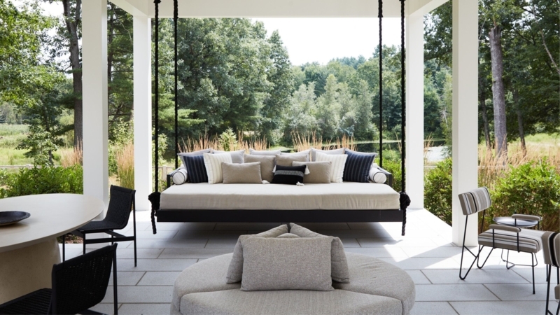 Luxury Hanging Porch Daybed with Thick Ropes on Covered Patio