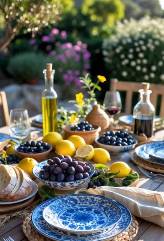 Mediterranean Al Fresco Tablescape with Blue Patterned Plates