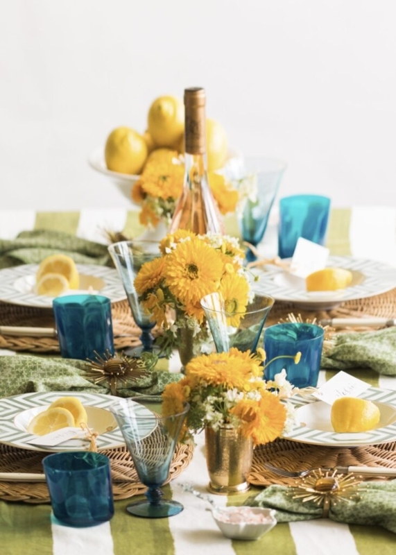 Mediterranean Coastal Tablescape with Lemon Place Card Holders