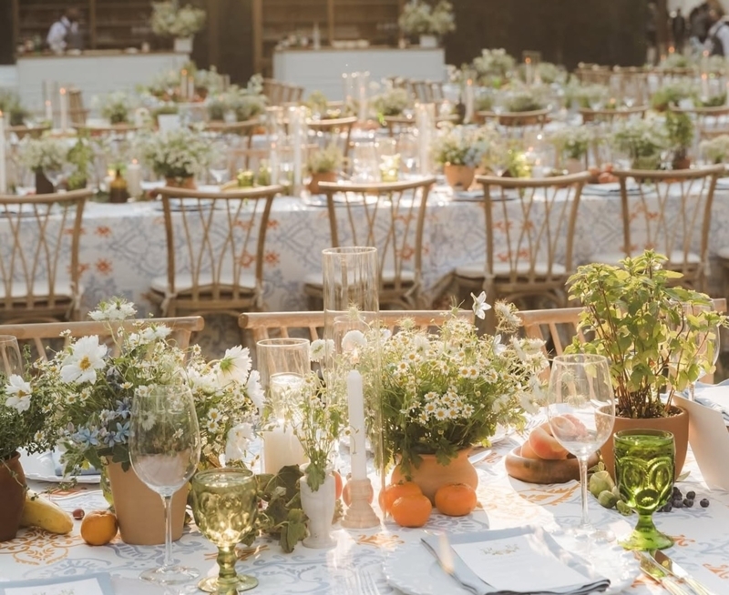 Mediterranean Garden Tablescape with Cross Back Chairs
