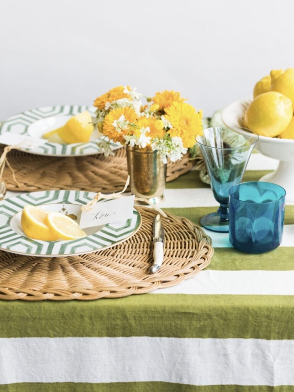 Mediterranean Summer Tablescape with Geometric Green Plates