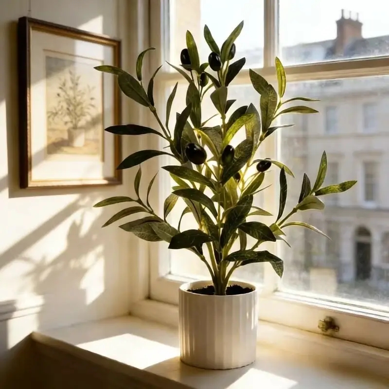 Miniature Potted Plant Black Olives 50cm Height Ribbed White
