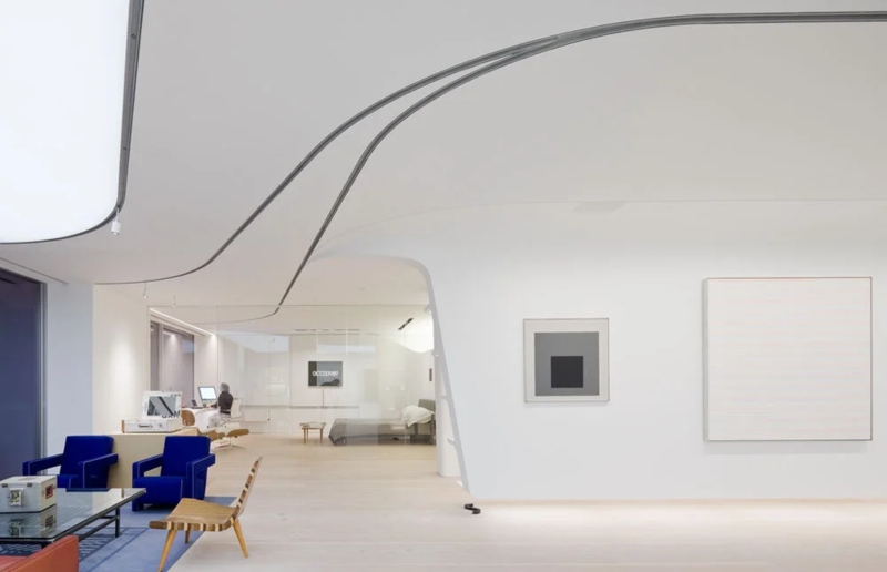 Minimalist Loft Art Gallery: Undulating Ceiling & Integrated Lighting
