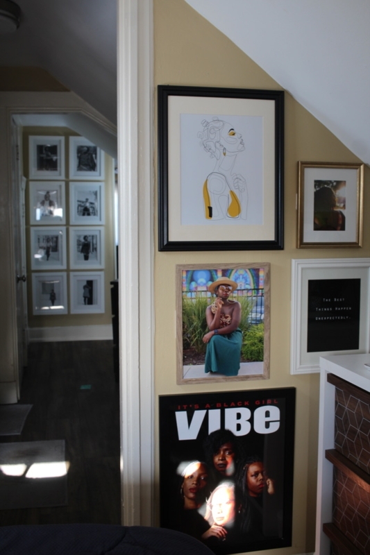 Mixed Frame Eclectic Gallery Wall on a Sloped Ceiling