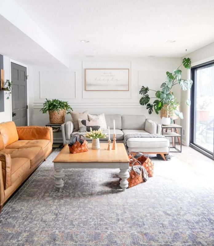 Modern Farmhouse Basement Family Room Chunky Coffee Table