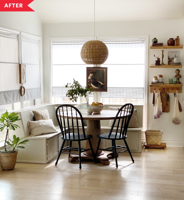 Modern Farmhouse Dining Nook with Built-In Window Bench Storage