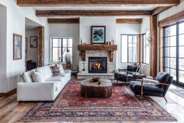 Modern Farmhouse Living Room with Solid Wood Trunk Coffee Table