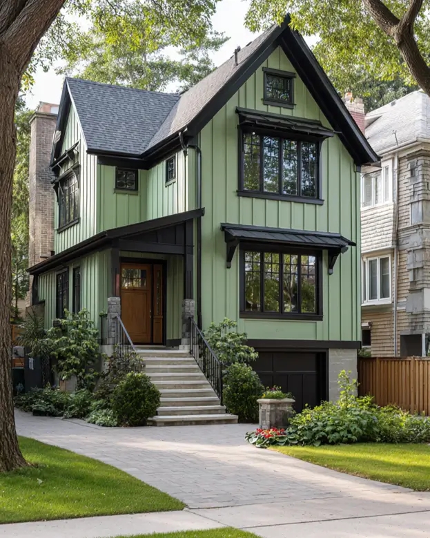 Modern Farmhouse with Vertical Siding and Black Window Trim