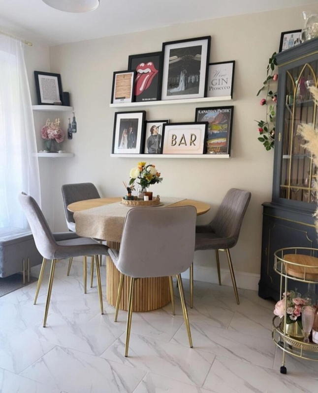 Modern Glam Dining Nook with Ribbed Pedestal Base Table