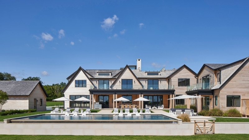 Modern Hamptons Backyard with Multi Gabled Roofline
