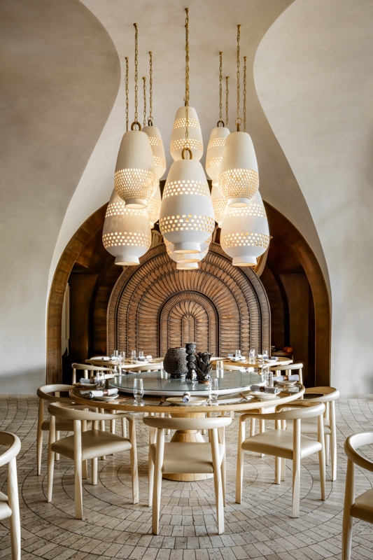 Modern Mexican Restaurant Dining Design: Sculptural Pendant Cluster