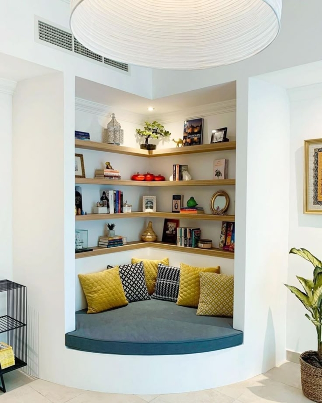 Modern Reading Nook with Curved Built-in Bench Seating