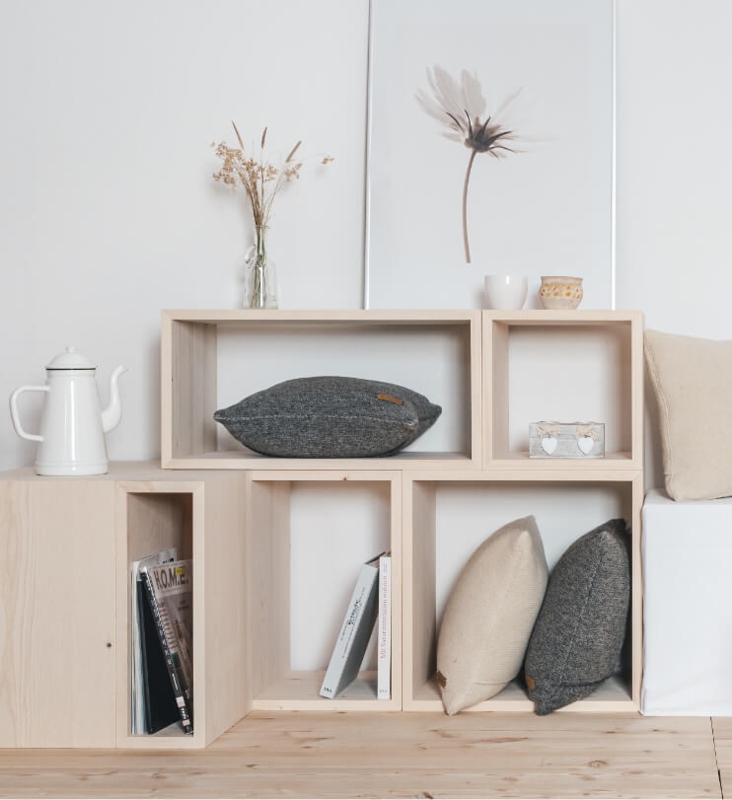 Modular Shelving Minimalist Wood Open Back Cubes Asymmetrical