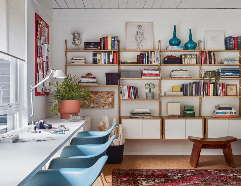 Modular Wall Storage System Long Desk Cork Flooring Mid Century