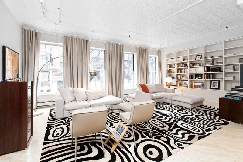 Monochrome Minimalist Loft Graphic Area Rug Built In Bookcase
