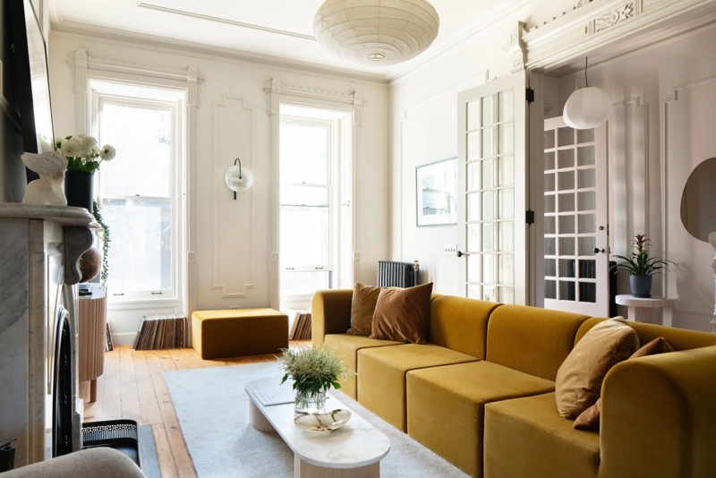 Mustard Yellow Modular Sectional Sofa with Low Profile Design