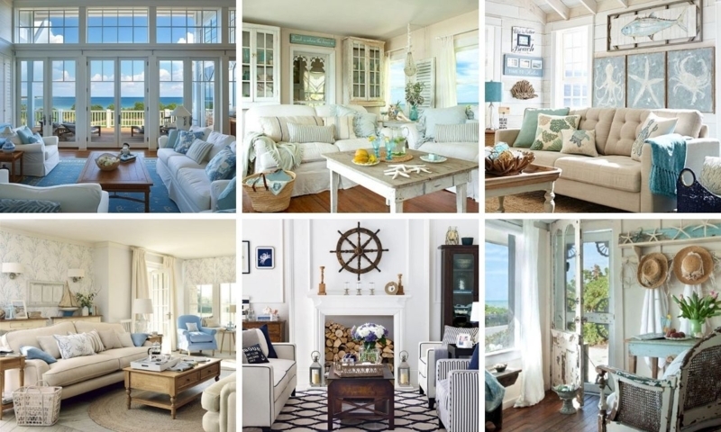 Nautical Coastal Living Room with Airy White Palette and Wood Accents