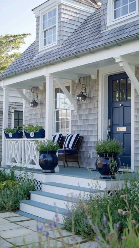 Nautical Porch Styling with Glossy Oversized Planters