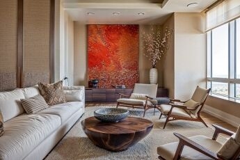 Neutral Sofa With Bold Art: Large Scale Abstract Wall Decor Loft Living