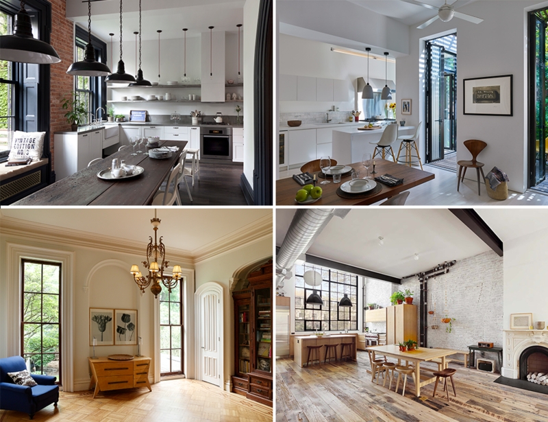 NYC Brownstone Renovation Ideas with Industrial Loft Dining Area