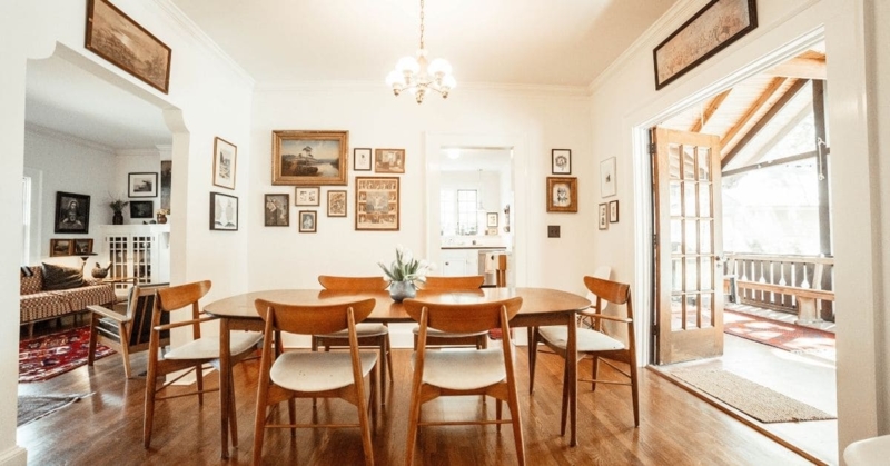 Open Concept Dining Room with Mid-Century Set & Curated Gallery Wall