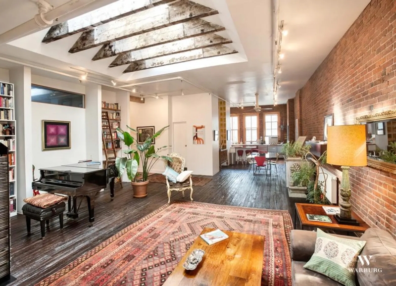 Open Concept Industrial Loft Dark Hardwood Floors Skylight