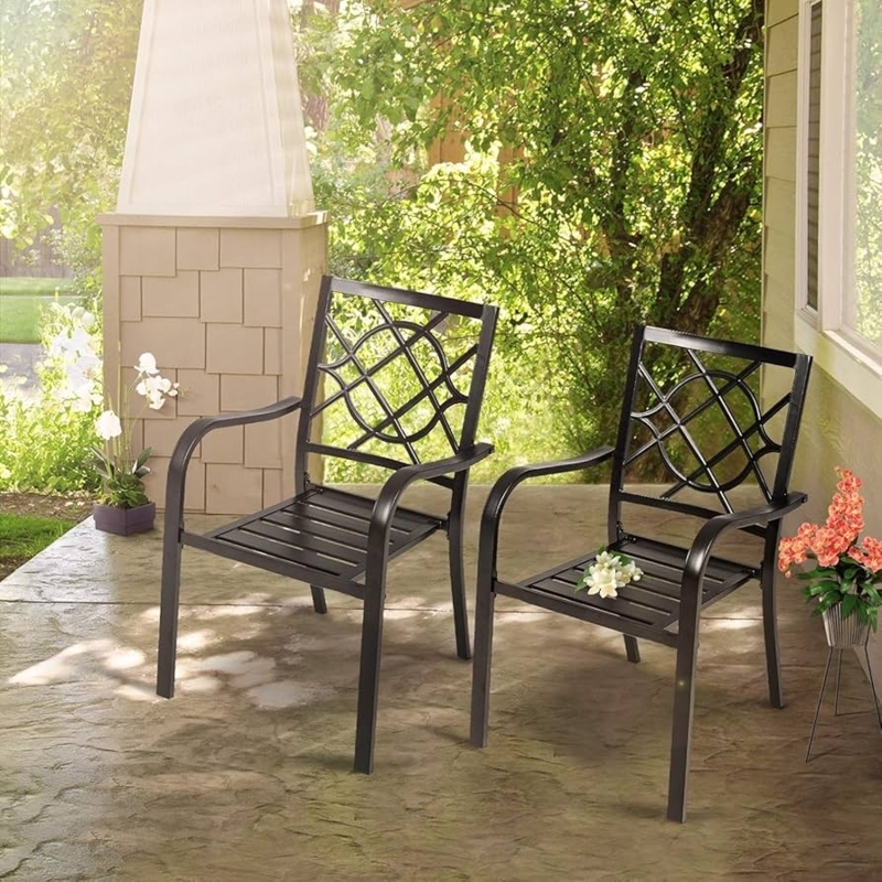 Outdoor Dining Chairs Charcoal Metal with Traditional Lattice Back