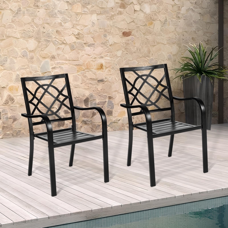 Outdoor Dining Chairs Matte Black with Interlocking Lattice Back