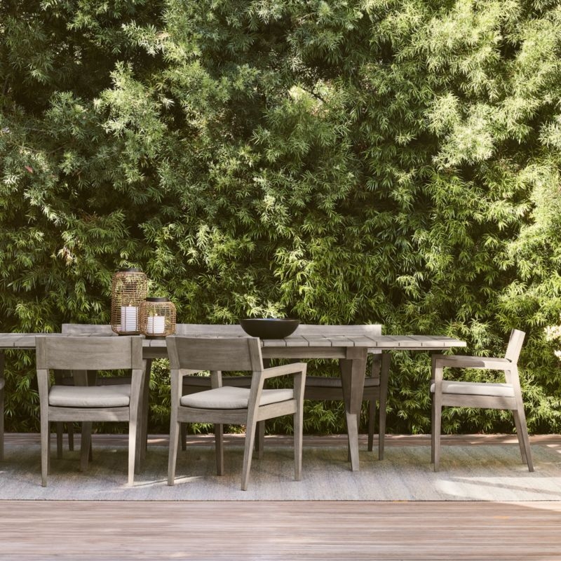 Outdoor Dining Table: Weathered Grey Wood Extendable Plank Top Tapered Legs
