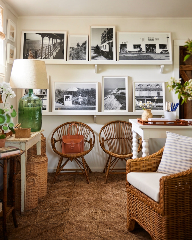 Pair of Vintage Rattan Hoop Back Chairs in Coastal Entryway