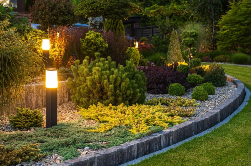 Path Lights: Matte Black Bollard Style for Garden Path Lighting Ideas