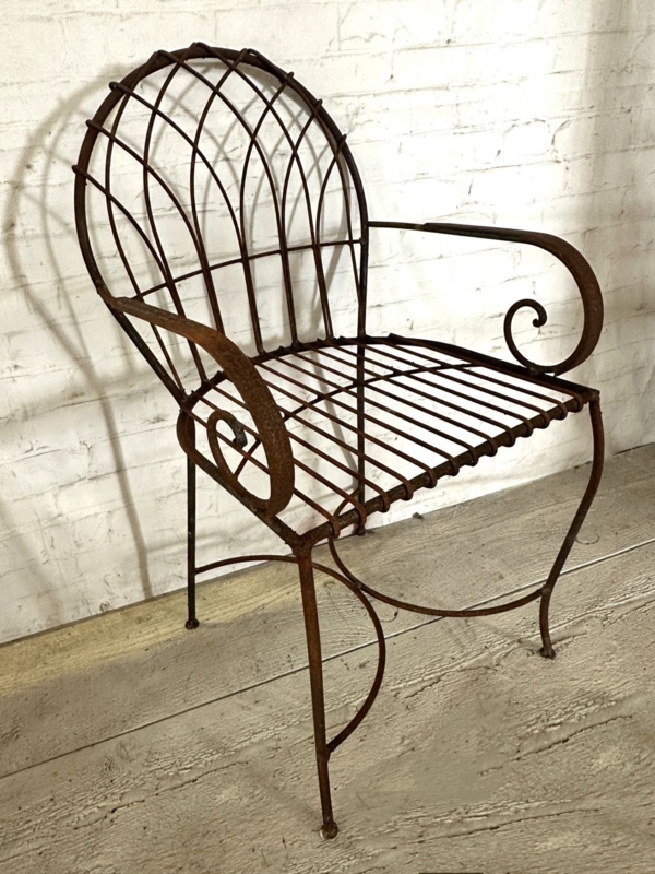 Patio Armchair with Rusted Finish and Vintage Scrolled Arms