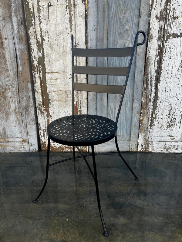Patio Chair Industrial Style Wrought Iron with Slat Back
