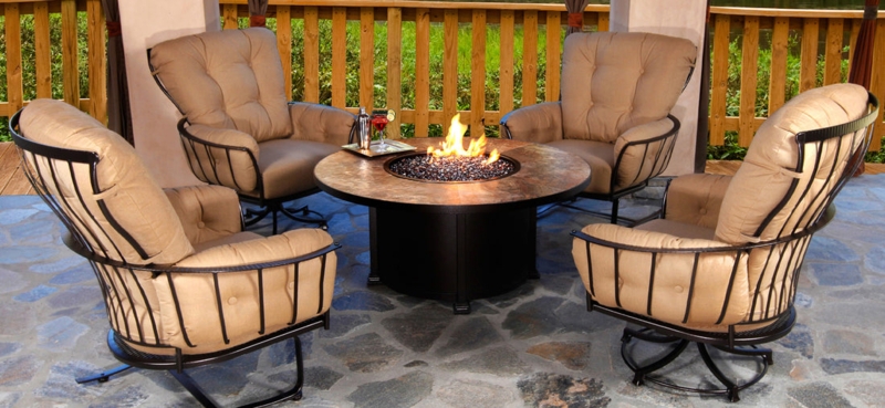 Patio Conversation Set Swivel Chairs with Fire Pit Center