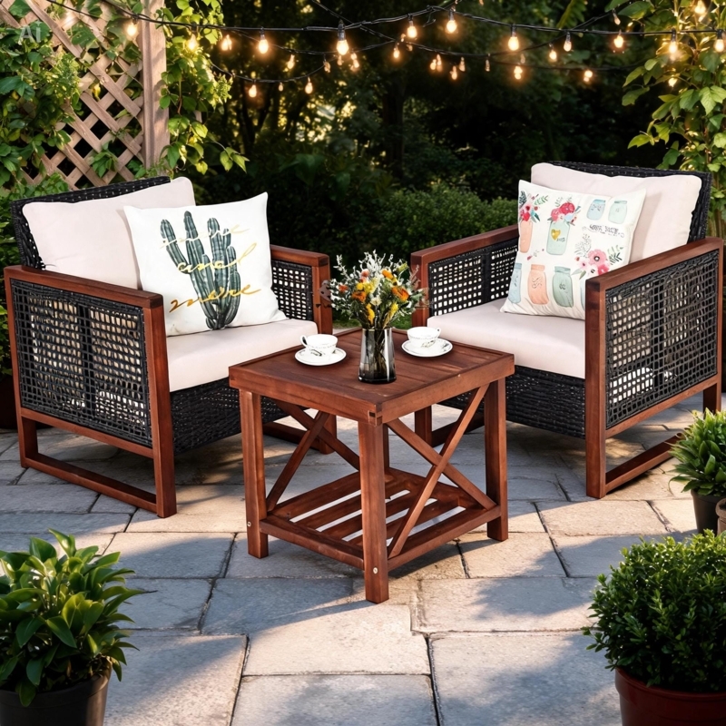 Patio Conversation Set with X-Brace Table and Woven Side Panels