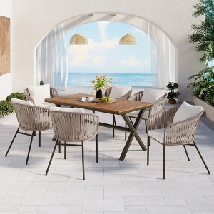 Patio Dining Set: 7-Piece X-Frame Table Rope Wrapped Chairs Coastal Modern